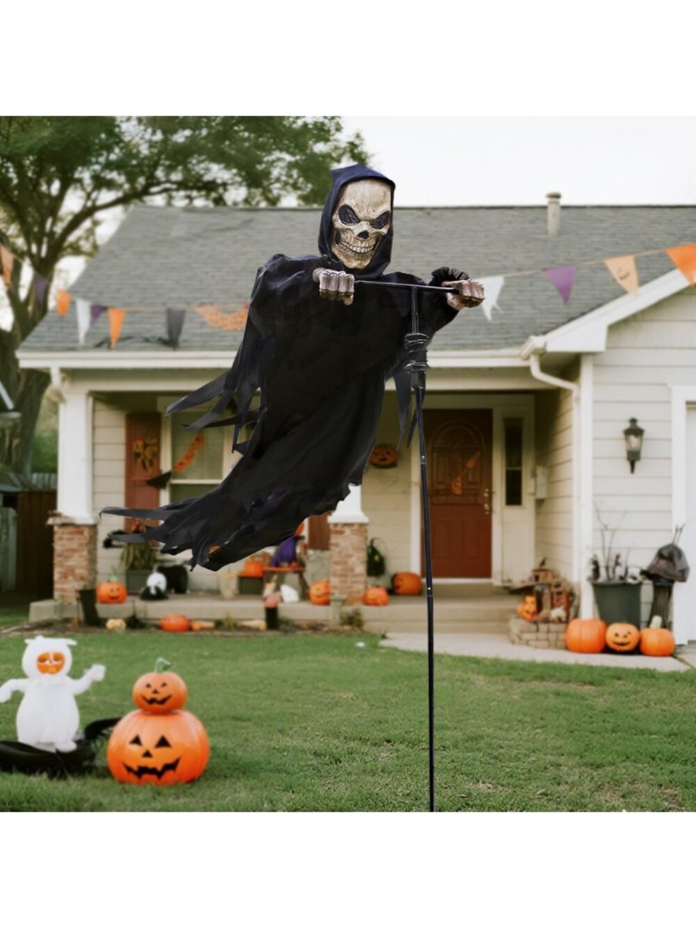 7.8ft Flying Skull Reaper Ghost - Outdoor Halloween Skeleton Yard Decor